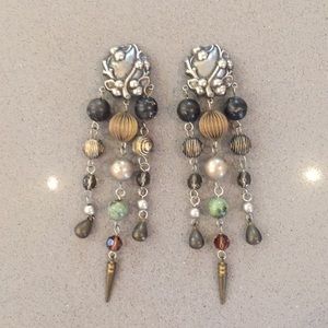 Clip chandelier earrings with crystals, stones